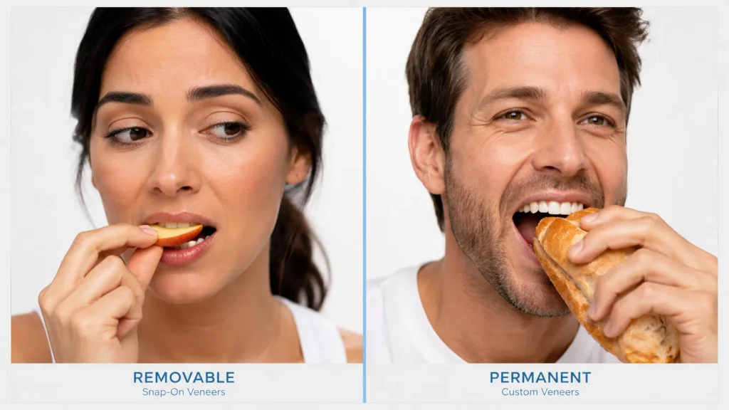 Removable Veneers vs Permanent Veneers Eating Differences